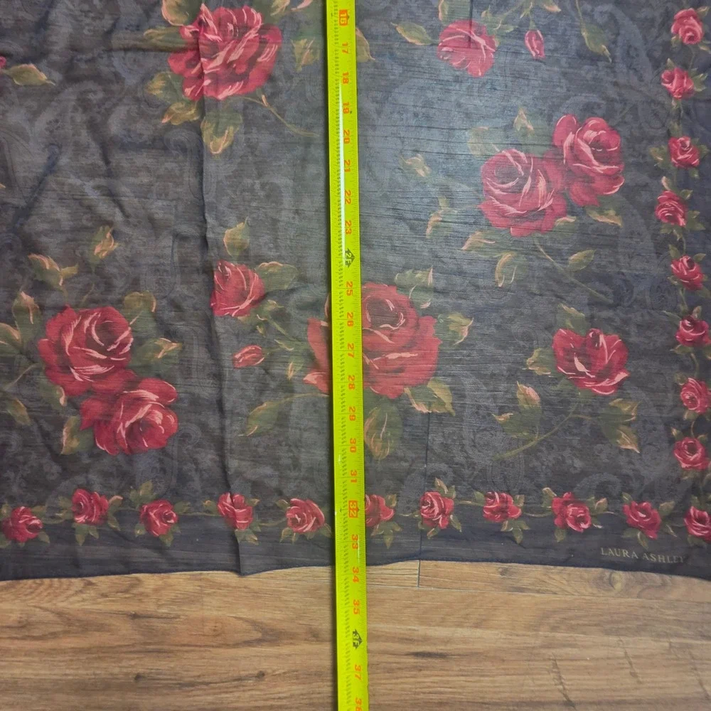 VTG Laura Ashley 100% Silk Square Scarf Red Rose Floral Paisley Japan Cottage